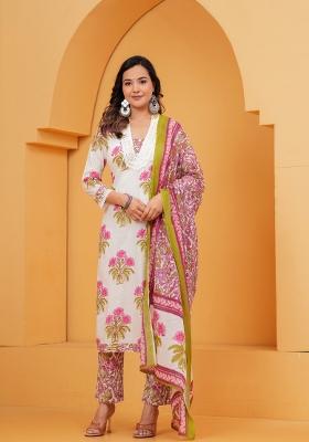 Pink Printed Cotton Kurta Set