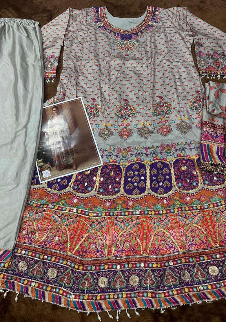 Beige Printed Crepe Salwar Kameez - Indya