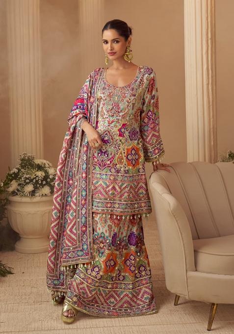 Multicolor Printed Crepe Salwar Kameez