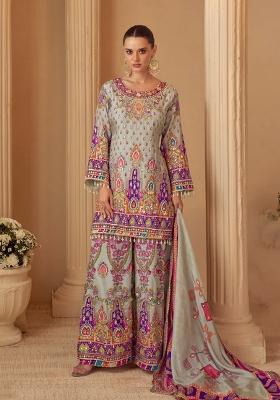 Blue Printed Crepe Salwar Kameez