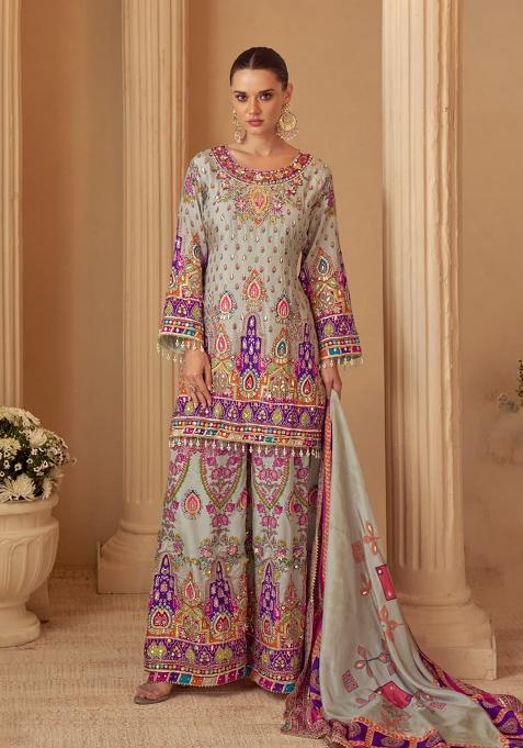 Blue Printed Crepe Salwar Kameez