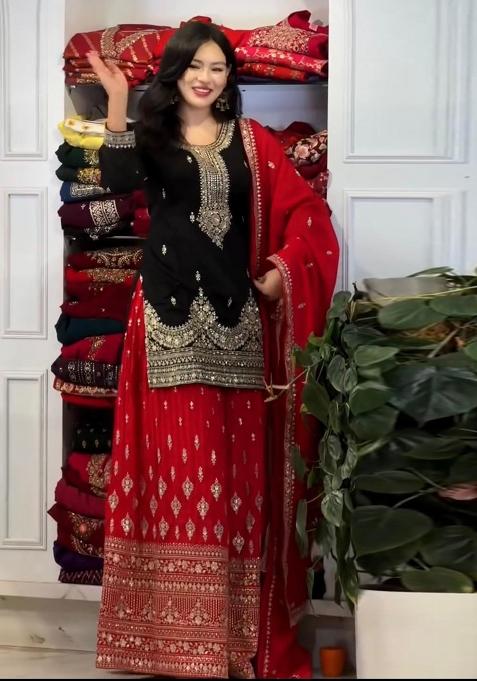 Black Emboidered Silk Salwar Kameez