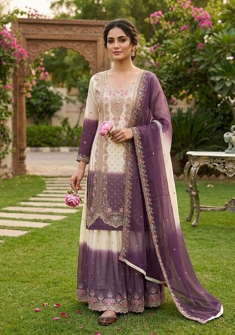 White Emboidered Georgette Salwar Kameez — view on Indya