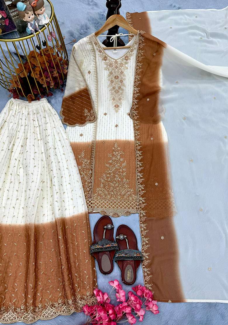 White Emboidered Georgette Salwar Kameez - Indya