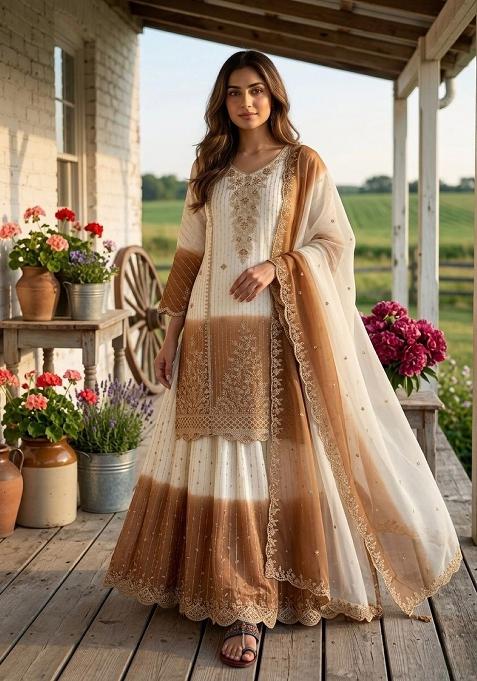 White Emboidered Georgette Salwar Kameez