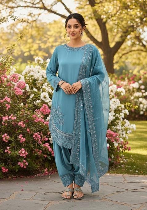 Blue Emboidered Crepe Salwar Kameez
