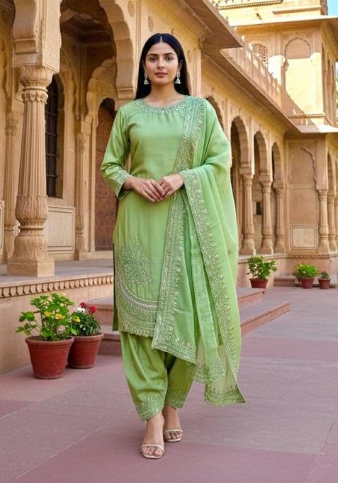 Green Emboidered Crepe Salwar Kameez