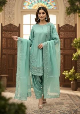 Sky Blue Emboidered Crepe Salwar Kameez