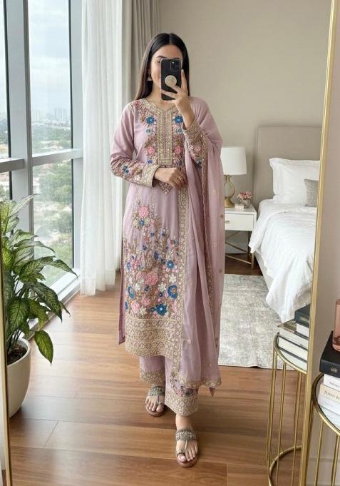 Lavender Emboidered Chinon Salwar Kameez