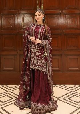 Maroon Emboidered Georgette Salwar Kameez