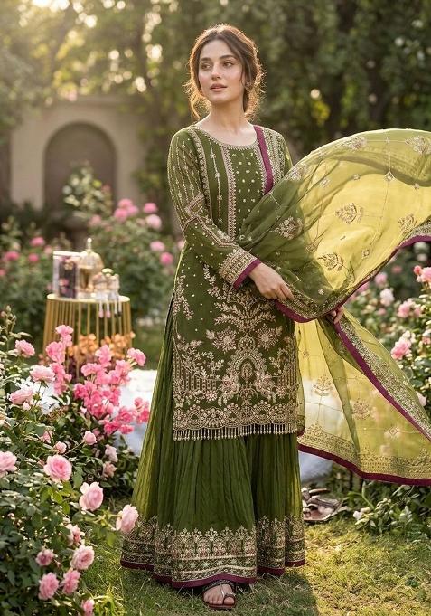 Mehendi Emboidered Georgette Salwar Kameez