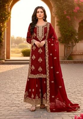 Maroon Emboidered Silk Salwar Kameez