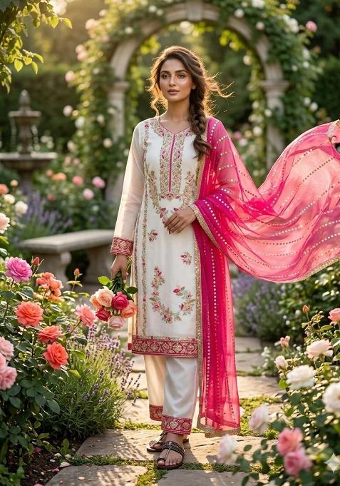 White Moti Work Jimmy Choo Salwar Kameez