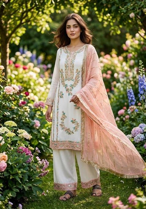 White Moti Work Jimmy Choo Salwar Kameez