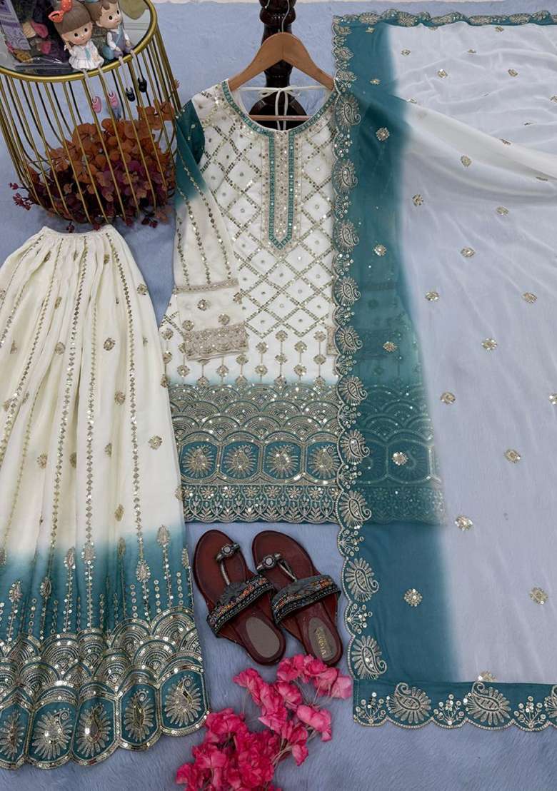 White Emboidered Georgette Salwar Kameez - Indya