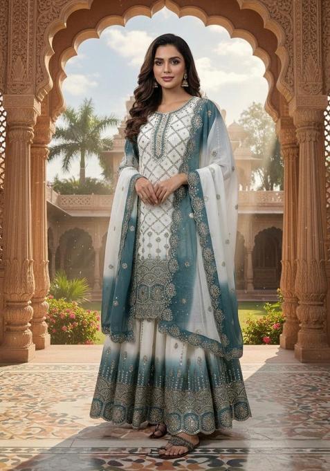 White Emboidered Georgette Salwar Kameez