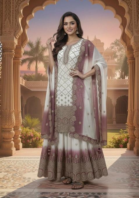 White Emboidered Georgette Salwar Kameez