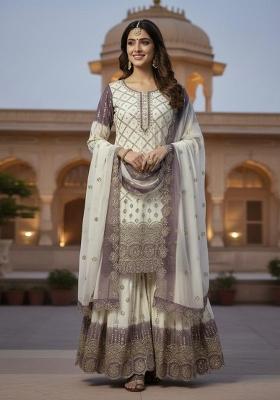 White Emboidered Georgette Salwar Kameez