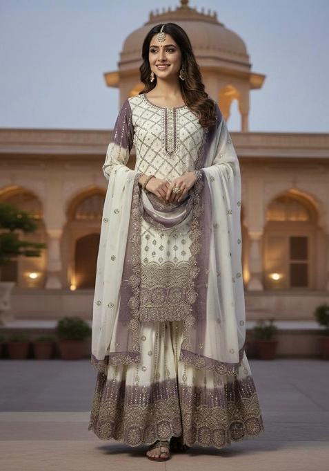 White Emboidered Georgette Salwar Kameez