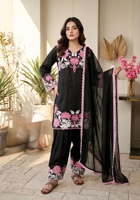 Black Emboidered Silk Salwar Kameez