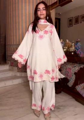 White Emboidered Silk Salwar Kameez
