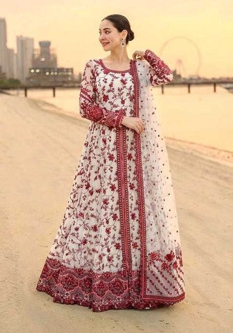 White Emboidered Georgette Salwar Kameez
