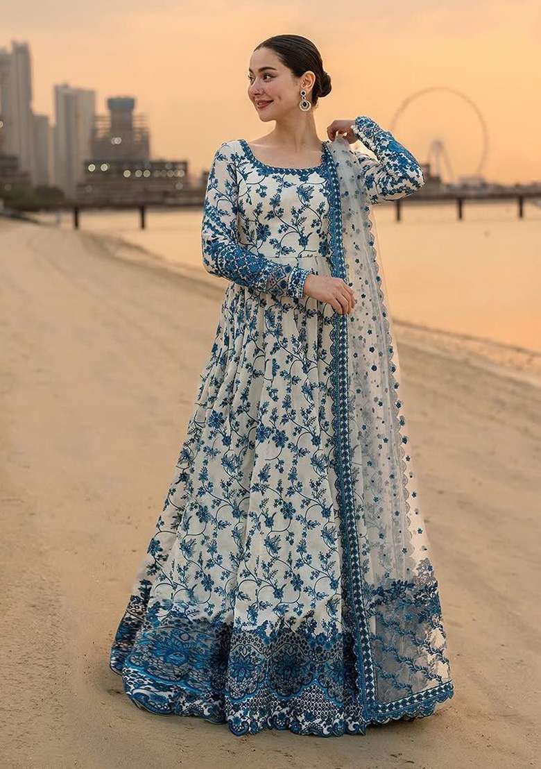 White Emboidered Georgette Salwar Kameez - Indya