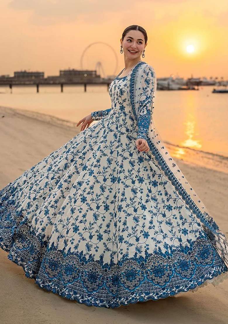 White Emboidered Georgette Salwar Kameez - Indya