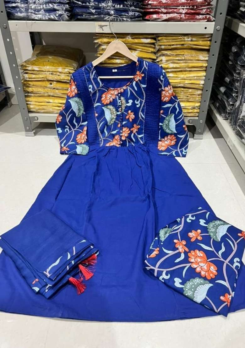 Blue Printed Cotton Kurta Set - Indya