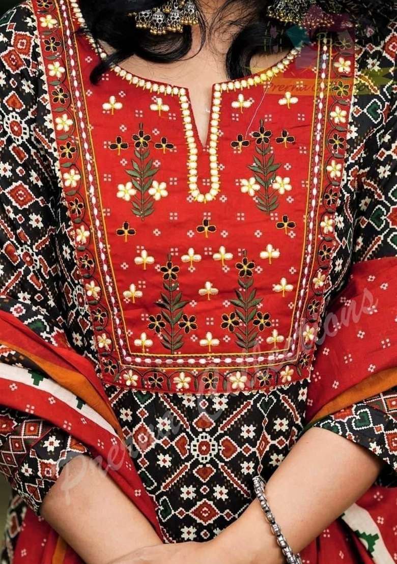 Red Printed Cotton Kurta Set - Indya