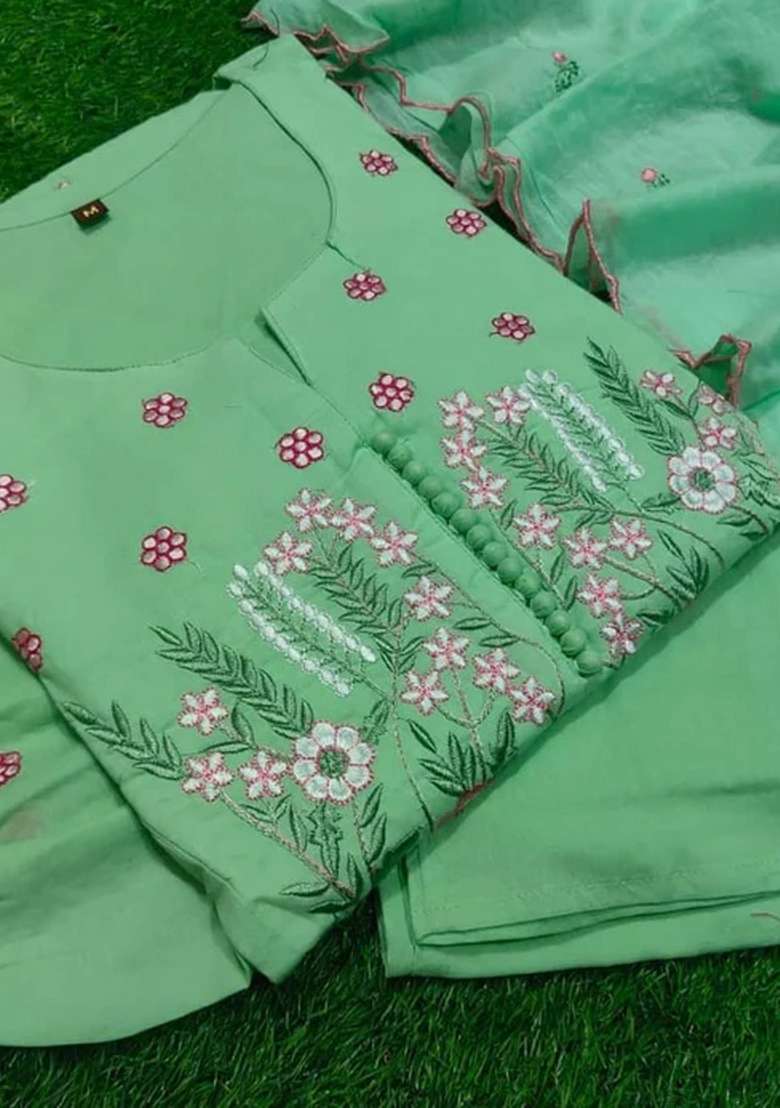 Green Printed Cotton Kurta Set - Indya