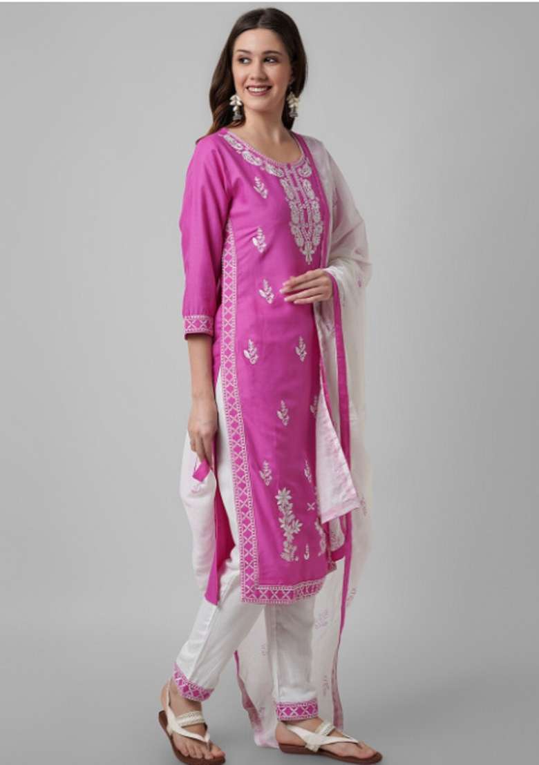 Pink Printed Cotton Kurta Set - Indya