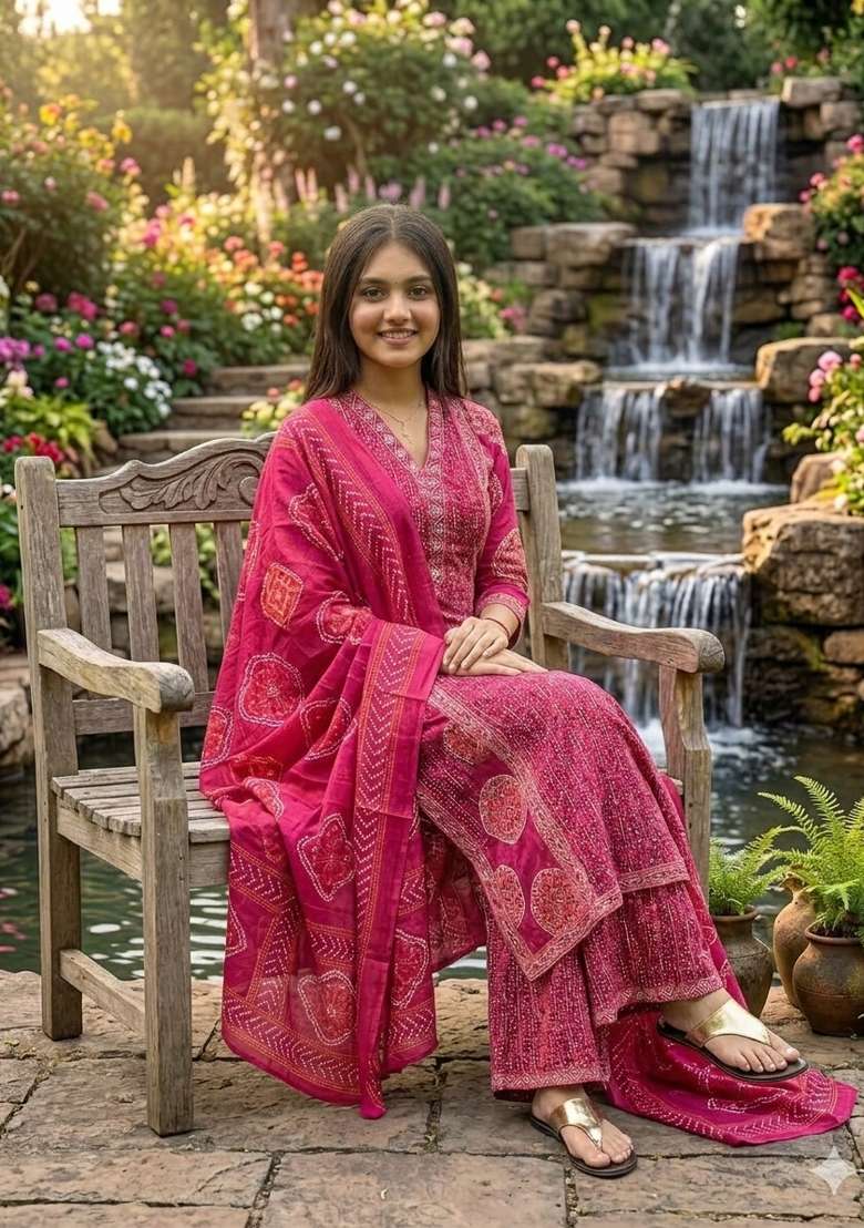 Pink Printed Cotton Kurta Set - Indya