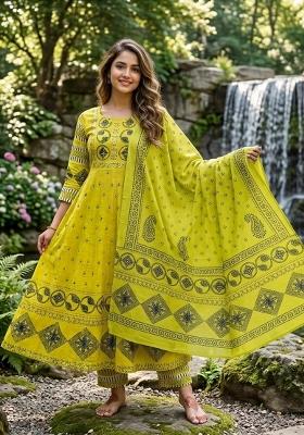 Yellow Printed Cotton Kurta Set