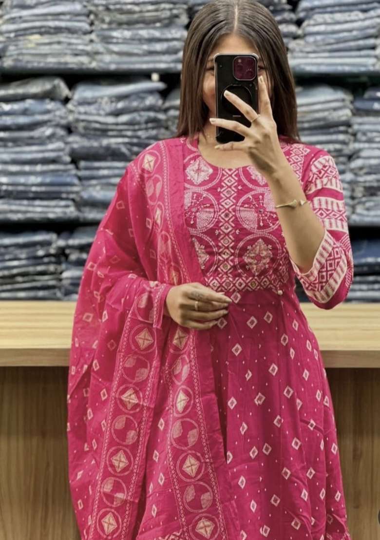 Pink Printed Cotton Kurta Set - Indya
