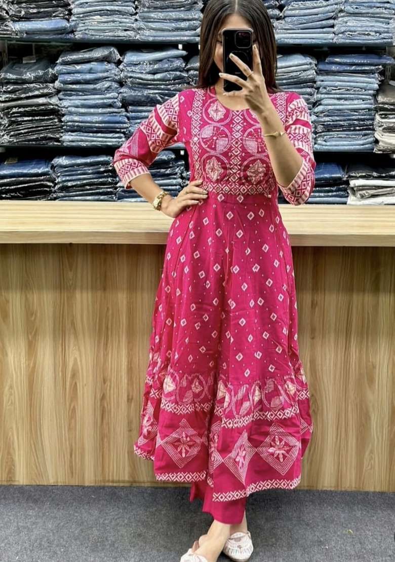 Pink Printed Cotton Kurta Set - Indya