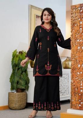 Black Printed Cotton Kurta Set