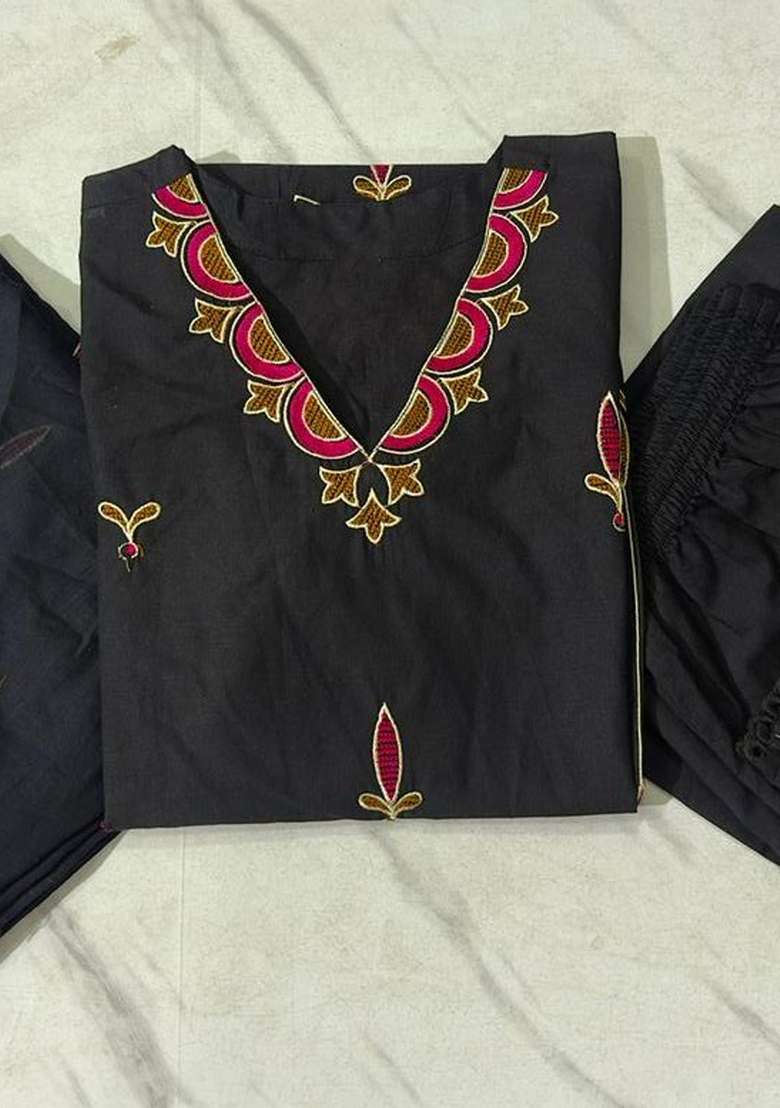 Black Printed Cotton Kurta Set - Indya