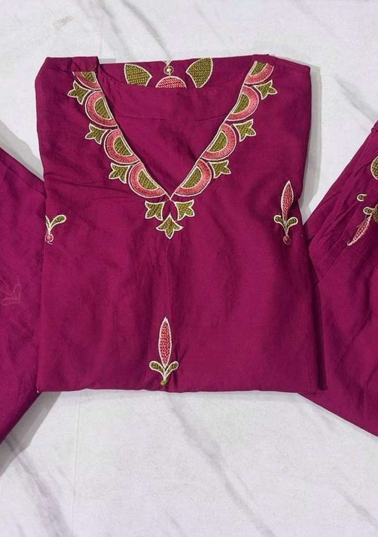 Wine Printed Cotton Kurta Set - Indya
