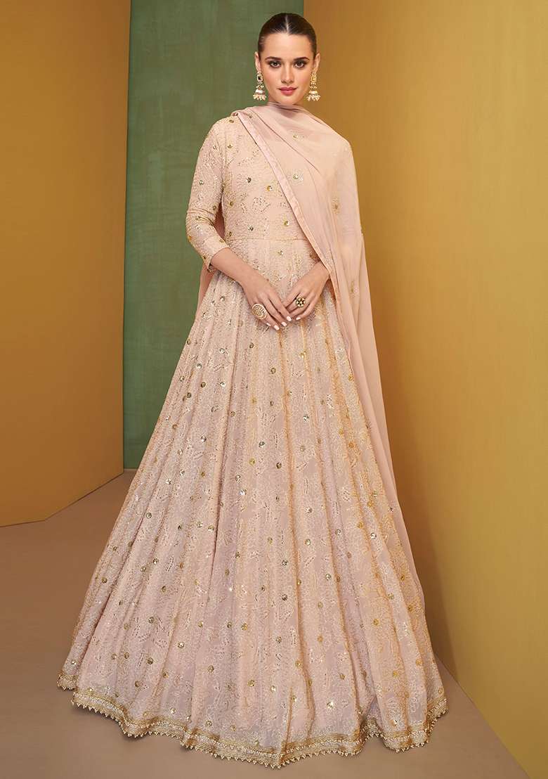 Pink Embroidered Georgette Salwar Kameez - Indya