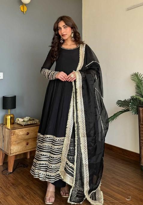 Black Emboidered Rayon Kurta Set