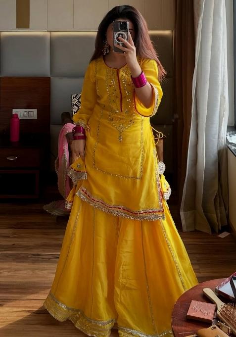 Yellow Emboidered Silk Kurta Set