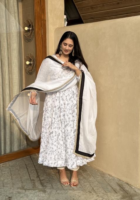 White Emboidered Silk Kurta Set