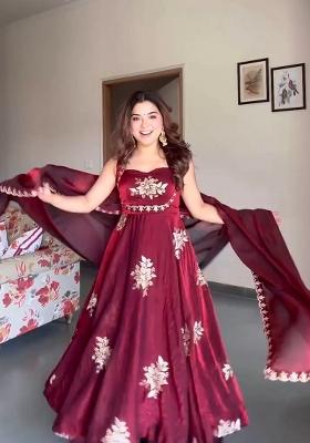Maroon Emboidered Silk Kurta Set