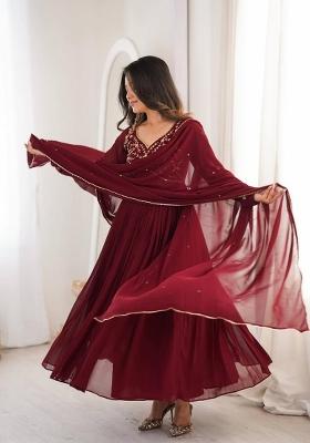 Maroon Emboidered Georgette Kurta Set