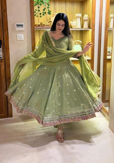 Green Emboidered Silk Kurta Set