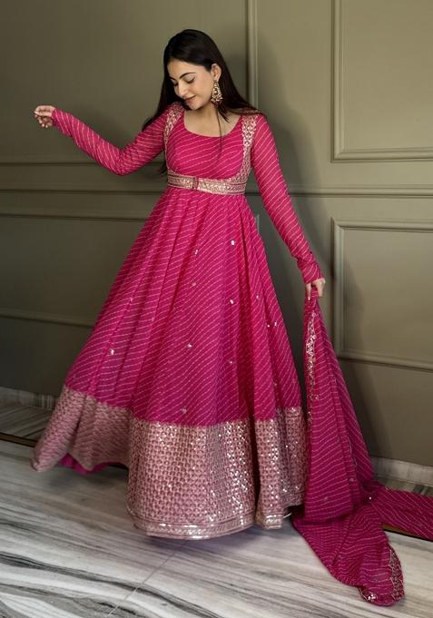 Pink Emboidered Georgette Kurta Set