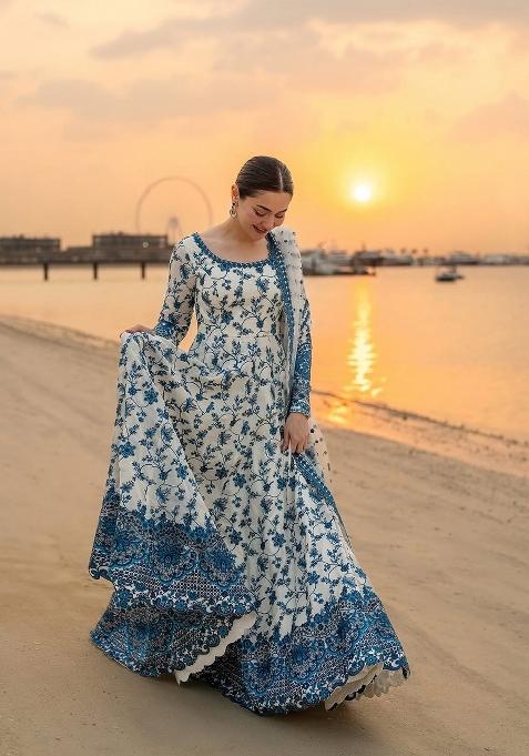 White Emboidered Georgette Kurta Set