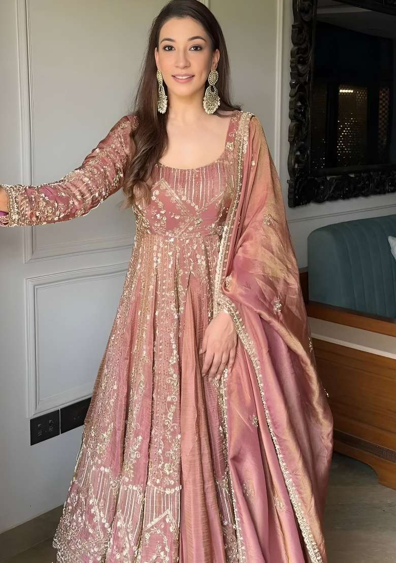 Dark Orange Emboidered Silk Blend Lehenga Set for Diwali | Wedding & Festive Wear - Indya