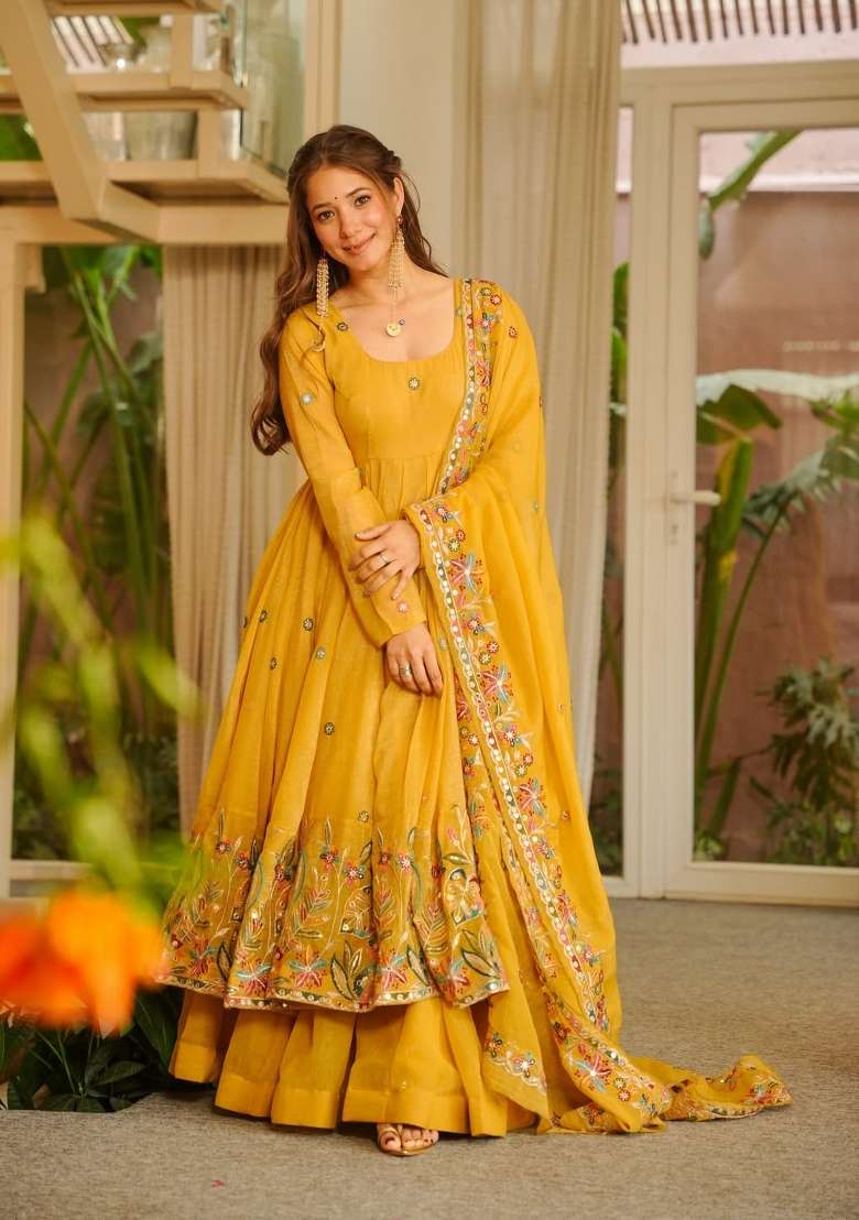 Yellow Emboidered Silk Sharara Set - Indya